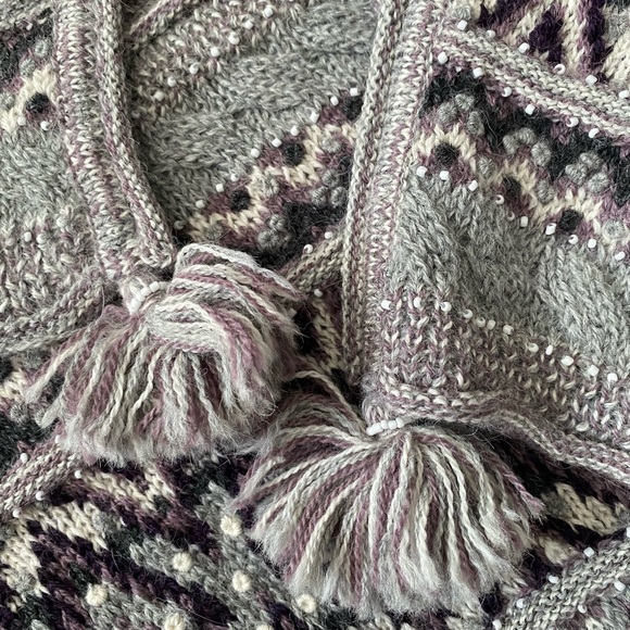 Calypso St. Barth 100% Baby Alpaca Cardigan Sweater Gray Pink Beaded, tassel S - Picture 13 of 16